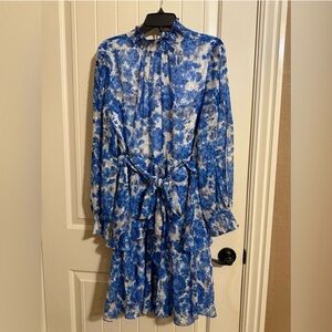 Alex Marie Blue and White Floral Long Sleeve Dress